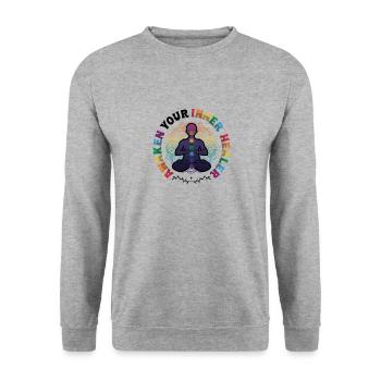 Awaken Your Inner Healer, Reiki Spiritual - Unisex Pullover - Weißgrau meliert - Vorne - Alina (178cm) & Michal (187cm)