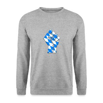 Bayern Flagge Bayerischer Landesstolz Einheimische - Unisex Pullover - Weißgrau meliert - Vorne - Alina (178cm) & Michal (187cm)