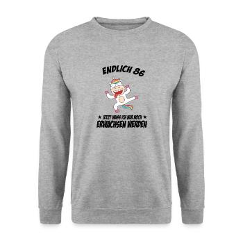 86 Geburtstag Positive Sprüche Zum 86 geburtstag - Unisex Pullover - Weißgrau meliert - Vorne - Alina (178cm) & Michal (187cm)