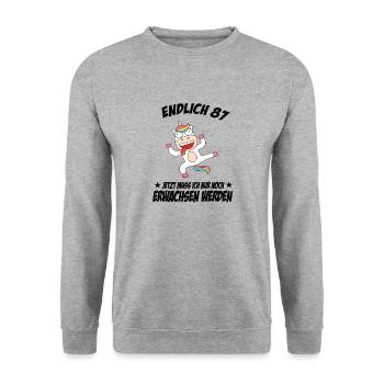 87 Geburtstag Positive Sprüche Zum 87 geburtstag - Unisex Pullover - Weißgrau meliert - Vorne - Alina (178cm) & Michal (187cm)