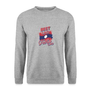 Laos Laoten Daddy Vater Dad Lao Papa I Geschenk - Unisex Pullover - Weißgrau meliert - Vorne - Alina (178cm) & Michal (187cm)