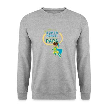 Un jour je serai un super héros comme mon papa - Sweat-shirt Unisexe - gris chiné - Devant - Alina (178cm) & Michal (187cm)