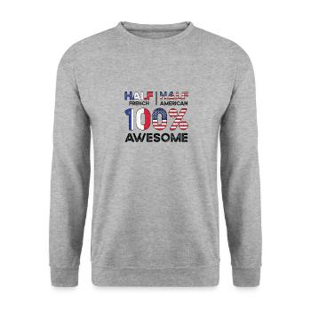 Nés : Français, France, Américain, USA - Sweat-shirt Unisexe - gris chiné - Devant - Alina (178cm) & Michal (187cm)