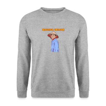 Vietnam Viet Bauern Reisfeld Flagge I Geschenk - Unisex Pullover - Weißgrau meliert - Vorne - Alina (178cm) & Michal (187cm)