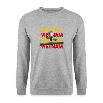 Vietnam Viet Bauern Reisfeld Flagge I Geschenk - Unisex Pullover - Weißgrau meliert - Vorne - Alina (178cm) & Michal (187cm)