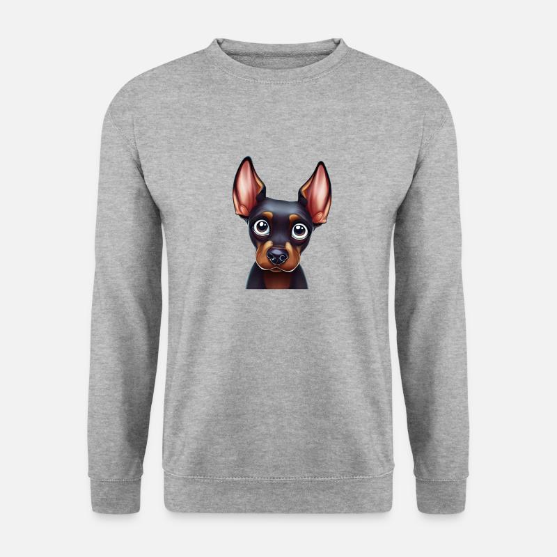 Verspielte Dobermann-Pinscher-Kunst - Unisex Pullover - Weißgrau meliert