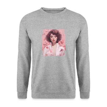 Fleur de cerisier Sakura Esthétique Femme Asiatique - Sweat-shirt Unisexe - gris chiné - Devant - Alina (178cm) & Michal (187cm)