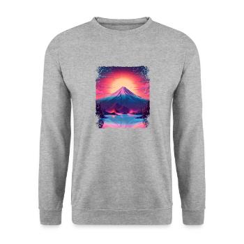 Mont Fuji Sight Esthétique Japon Volcan Vaporwave - Sweat-shirt Unisexe - gris chiné - Devant - Alina (178cm) & Michal (187cm)