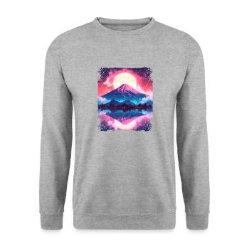 Mount Fuji Vaporwave Aesthetic Japan Sight Vulkan - Unisex Pullover - Weißgrau meliert - Vorne - Alina (178cm) & Michal (187cm)