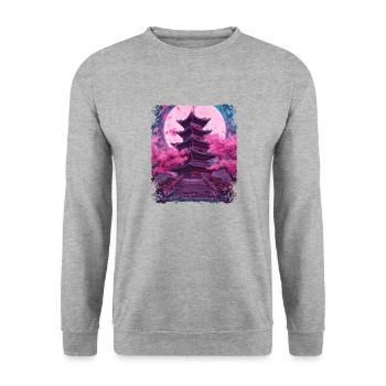 Sakura en fleurs de cerisier dans un temple Vaporwave - Sweat-shirt Unisexe - gris chiné - Devant - Alina (178cm) & Michal (187cm)