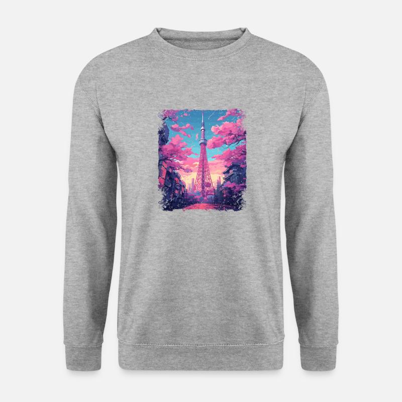 Vaporwave Ästhetischer Skytree Tokyo Japanischer Anblick - Unisex Pullover - Weißgrau meliert