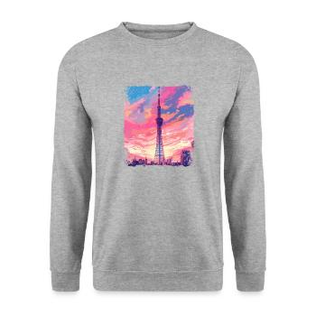 Vaporwave Esthétique Skytree Tokyo Vue japonaise - Sweat-shirt Unisexe - gris chiné - Devant - Alina (178cm) & Michal (187cm)