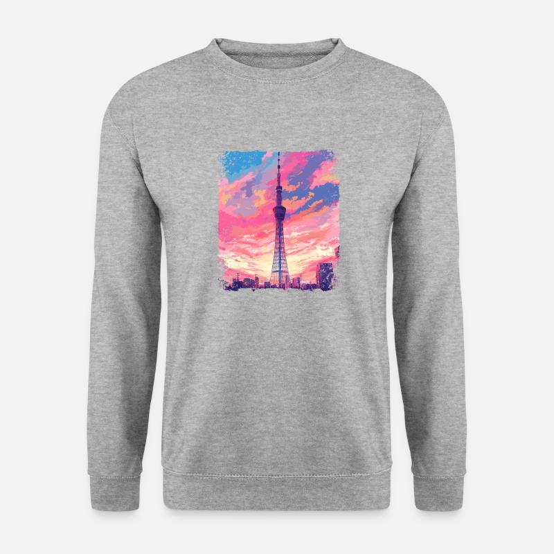 Vaporwave Ästhetischer Skytree Tokyo Japanischer Anblick - Unisex Pullover - Weißgrau meliert