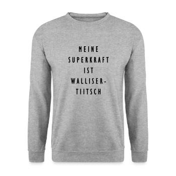 Superkraft Wallisertiitsch - Unisex Pullover - Weißgrau meliert - Vorne - Alina (178cm) & Michal (187cm)