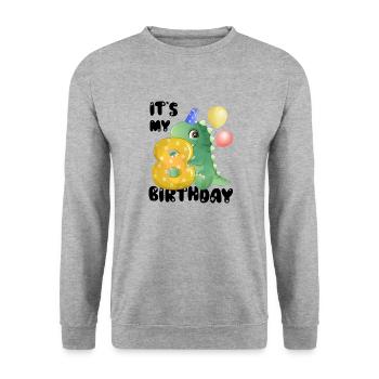 C’est mon anniversaire, 8ème anniversaire, joyeux anniversaire - Sweat-shirt Unisexe - gris chiné - Devant - Alina (178cm) & Michal (187cm)
