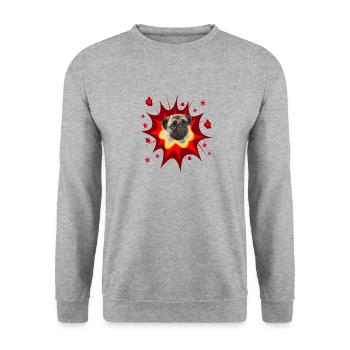 Comic Dog Design - Pow - Pug - Unisex Sweatshirt - salt & pepper - Front - Alina (178cm) & Michal (187cm)