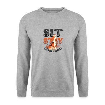 Sit Stay, Good Dog, Hundetrainer - Unisex Pullover - Weißgrau meliert - Vorne - Alina (178cm) & Michal (187cm)