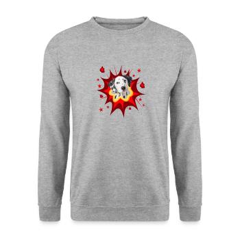 Conception de chien comique - Pow - Dalmatien - Sweat-shirt Unisexe - gris chiné - Devant - Alina (178cm) & Michal (187cm)