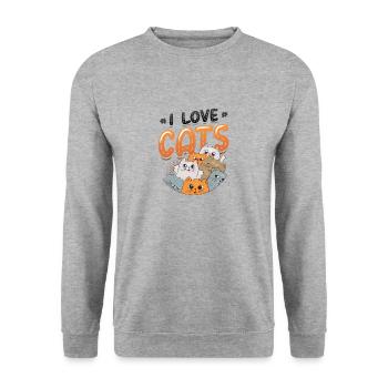 Ich Liebe Katzen - Unisex Pullover - Weißgrau meliert - Vorne - Alina (178cm) & Michal (187cm)