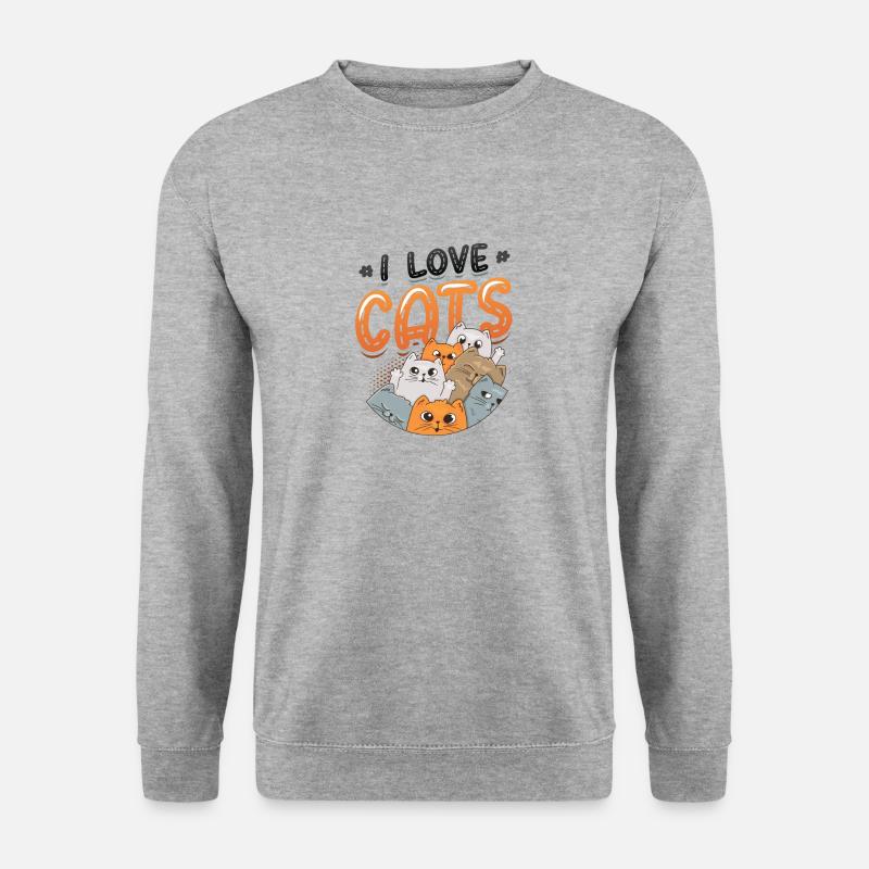 Ich Liebe Katzen - Unisex Pullover - Weißgrau meliert