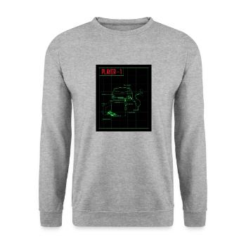 retro gaming t shirt design - Unisex Pullover - Weißgrau meliert - Vorne - Alina (178cm) & Michal (187cm)