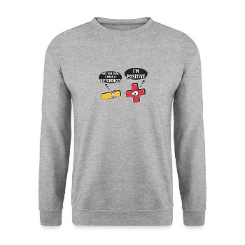Minus- Und Pluszeichen, Mathe-Wortspiel - Unisex Pullover - Weißgrau meliert - Vorne - Alina (178cm) & Michal (187cm)