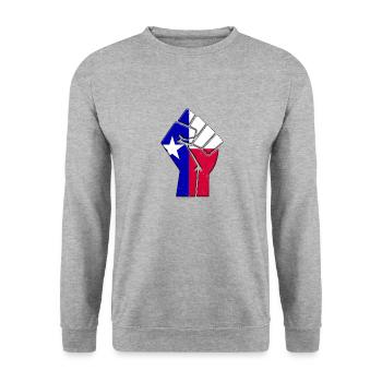 Bundesstaat Texas Flagge Stolz Einheimische Familie - Unisex Pullover - Weißgrau meliert - Vorne - Alina (178cm) & Michal (187cm)