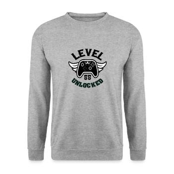 Level 55 Unlocked 55 Geburtstag - Unisex Pullover - Weißgrau meliert - Vorne - Alina (178cm) & Michal (187cm)