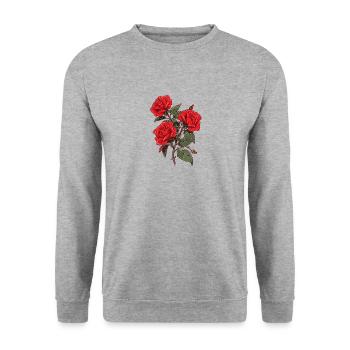 Rote Rosen Liebhaber Coole Blumen Vintage Humor Neuheit - Unisex Pullover - Weißgrau meliert - Vorne - Alina (178cm) & Michal (187cm)
