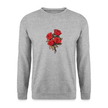 3 Rote Blumen Humor Coole Vintage Rosen Liebhaber Wortspiel - Unisex Pullover - Weißgrau meliert - Vorne - Alina (178cm) & Michal (187cm)