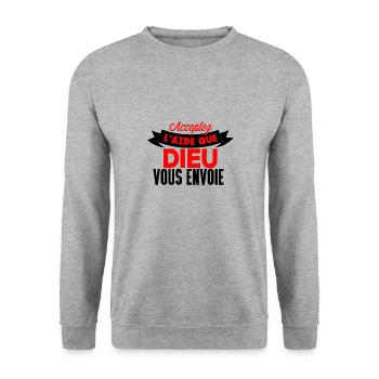 Acceptez l'aide que Dieu - Sweat-shirt Unisexe - gris chiné - Devant - Alina (178cm) & Michal (187cm)