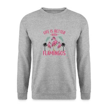 Vêtements Flamingo pour les amateurs de flamants roses - Sweat-shirt Unisexe - gris chiné - Devant - Alina (178cm) & Michal (187cm)