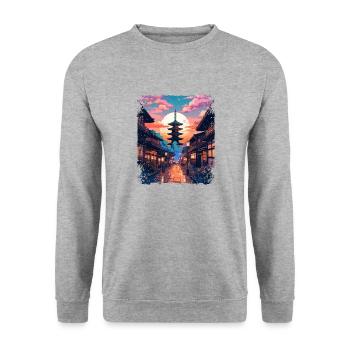 Japon Alpes japonaises Takayama Village Vaporwave - Sweat-shirt Unisexe - gris chiné - Devant - Alina (178cm) & Michal (187cm)