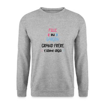 Fille ou garçon grand frère t'aime déjà - Sweat-shirt Unisexe - gris chiné - Devant - Alina (178cm) & Michal (187cm)