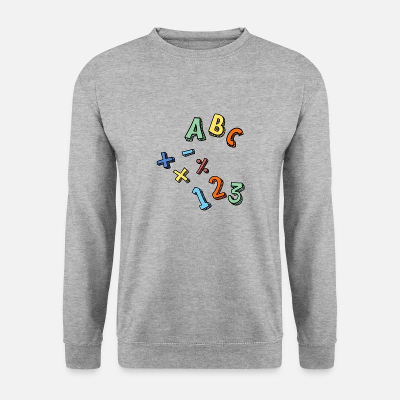 Einschulung: ABC / +-x: / 123 - Unisex Pullover - Weißgrau meliert