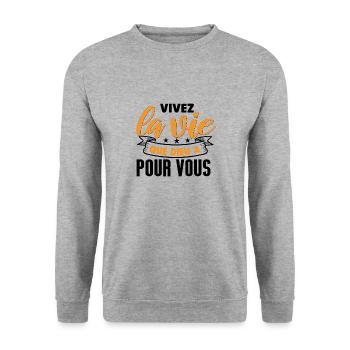 Vivez la vie que Dieu - Sweat-shirt Unisexe - gris chiné - Devant - Alina (178cm) & Michal (187cm)