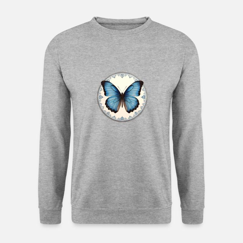 Blauer Morpho-Schmetterling - Unisex Pullover - Weißgrau meliert