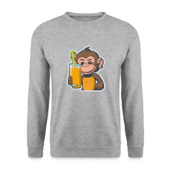 Affe Schimpanse Ape Monkey Comic Cartoon - Unisex Pullover - Weißgrau meliert - Vorne - Alina (178cm) & Michal (187cm)