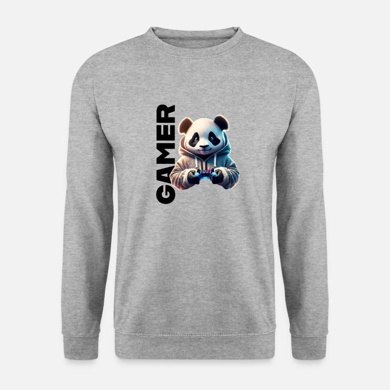 Gamer Schriftzug mit coolem Panda - Unisex Pullover - Weißgrau meliert
