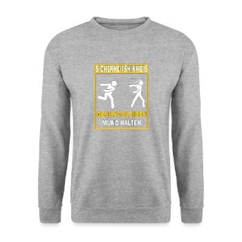 SICHERHEITSHINWEIS GESUND BLEIBEN MUND HALTEN - Unisex Pullover - Weißgrau meliert - Vorne - Alina (178cm) & Michal (187cm)