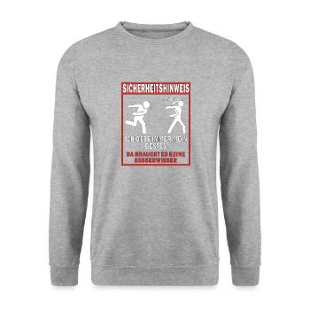 SICHERHEITSHINWEIS ICH GEBE IMMER MEIN BESTES - Unisex Pullover - Weißgrau meliert - Vorne - Alina (178cm) & Michal (187cm)