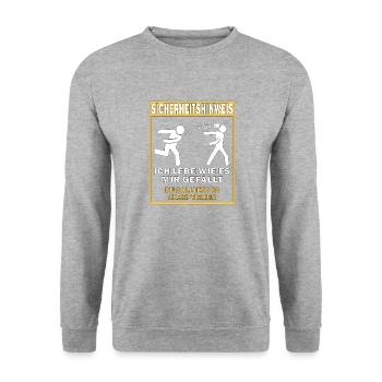 SICHERHEITSHINWEIS ICH LEBE WIE ES MIR GEFÄLL - Unisex Pullover - Weißgrau meliert - Vorne - Alina (178cm) & Michal (187cm)