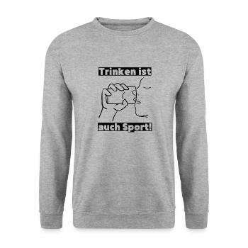Trinken ist auch Sport! Party, Mallorca, JGA! - Unisex Pullover - Weißgrau meliert - Vorne - Alina (178cm) & Michal (187cm)