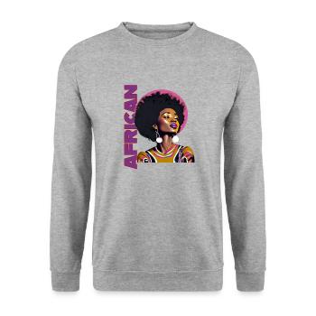 Femme noire avec lettrage africain - Sweat-shirt Unisexe - gris chiné - Devant - Alina (178cm) & Michal (187cm)