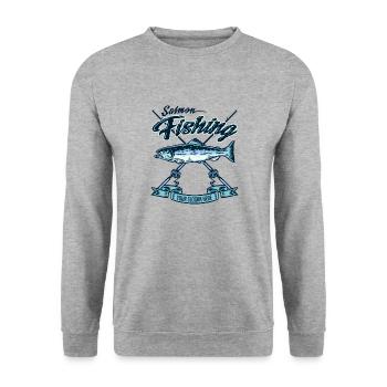 Lachsfischen - Unisex Pullover - Weißgrau meliert - Vorne - Alina (178cm) & Michal (187cm)
