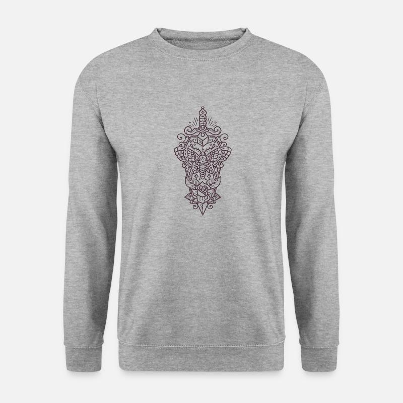 Totenkopf Schmetterling und Rose - Unisex Pullover - Weißgrau meliert