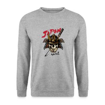 Totenkopf im Samurai-Helm - Unisex Pullover - Weißgrau meliert - Vorne - Alina (178cm) & Michal (187cm)