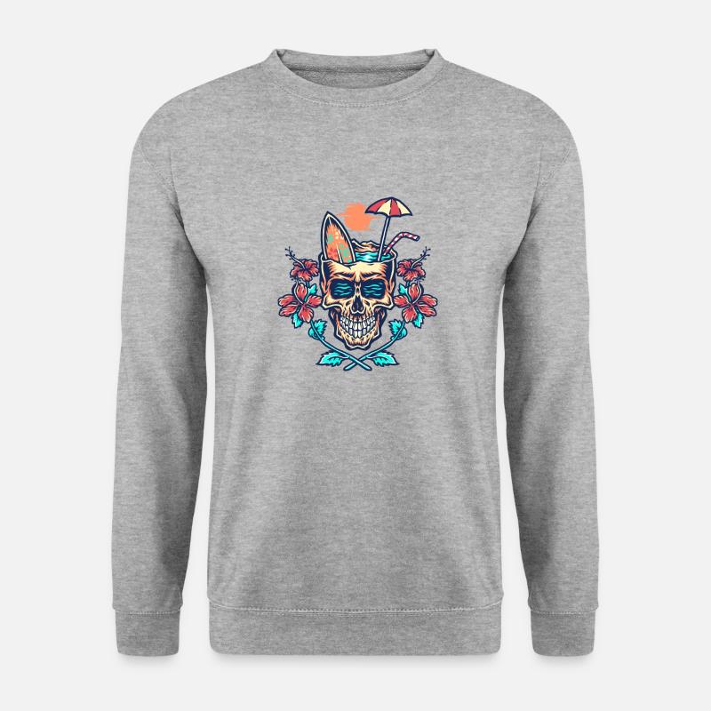 Schädel Sommerstrand - Unisex Pullover - Weißgrau meliert