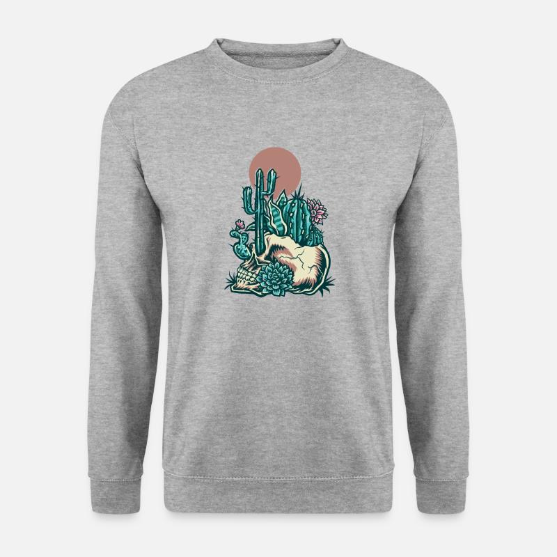 Totenkopf mit Kaktus - Unisex Pullover - Weißgrau meliert
