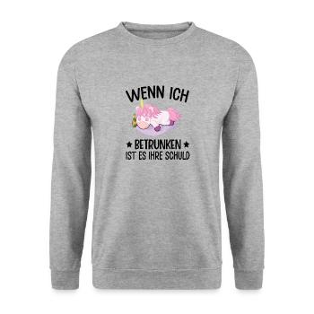 Einhorn Lustiger Spruch Einhorn Saufen Fabel - Unisex Pullover - Weißgrau meliert - Vorne - Alina (178cm) & Michal (187cm)